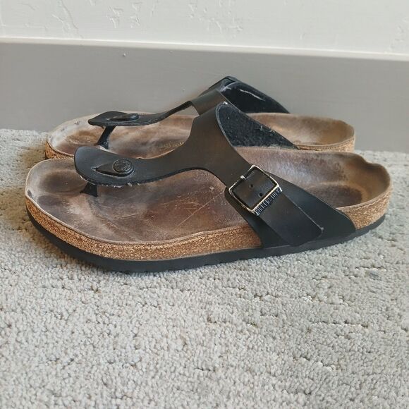 Birkenstock Gizeh Synthetic Sandals Size Eu 41 US 10 Black Boho Festival Hippie - Picture 3 of 7